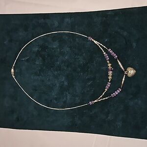 Silver heart necklace w purple beading. Women's Girl's NWOT